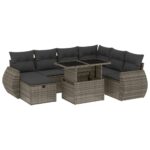 8-Piece Garden Sofa Set with Cushions Grey Poly Rattan Wicker Outdoor Patio Furniture