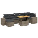8-Piece Garden Sofa Set with Cushions Grey Poly Rattan Wicker Outdoor Patio Furniture