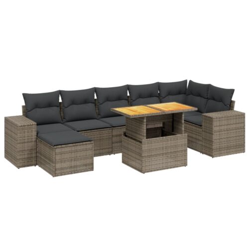 8-Piece Garden Sofa Set with Cushions Grey Poly Rattan Wicker Outdoor Patio Furniture - Image 6
