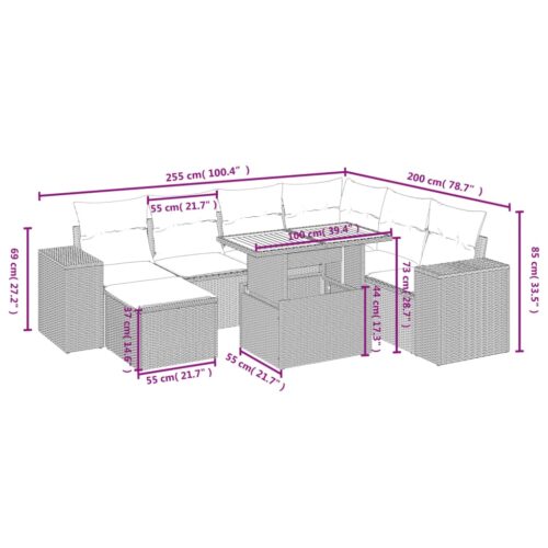 8-Piece Garden Sofa Set with Cushions Grey Poly Rattan Wicker Outdoor Patio Furniture - Image 4
