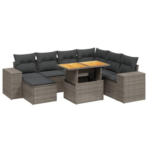8-Piece Garden Sofa Set with Cushions Grey Poly Rattan Wicker Outdoor Patio Furniture - Image 6