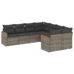 8-Piece Garden Sofa Set with Cushions Grey Poly Rattan Wicker Outdoor Patio Furniture