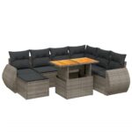 8-Piece Garden Sofa Set with Cushions Grey Poly Rattan Wicker Outdoor Patio Furniture