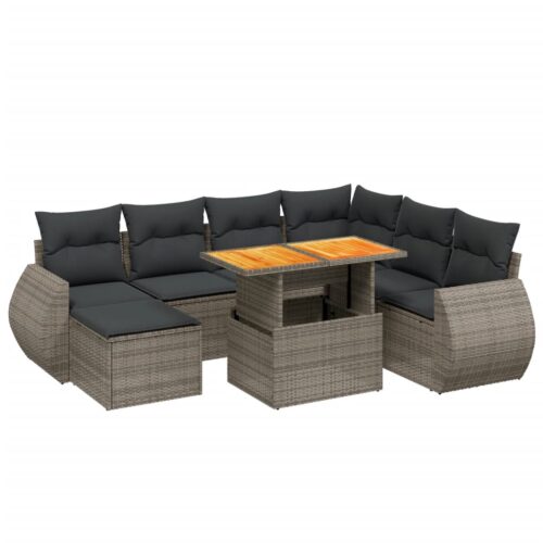 8-Piece Garden Sofa Set with Cushions Grey Poly Rattan Wicker Outdoor Patio Furniture