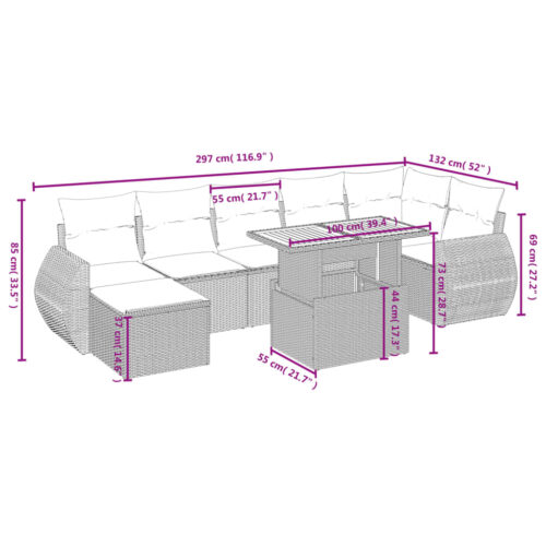 8-Piece Garden Sofa Set with Cushions Grey Poly Rattan Wicker Outdoor Patio Furniture - Image 4