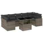 8-Piece Garden Sofa Set with Cushions Grey Poly Rattan Wicker Outdoor Patio Furniture