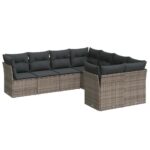 8-Piece Garden Sofa Set with Cushions Grey Poly Rattan Wicker Outdoor Patio Furniture