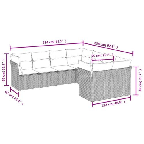 8-Piece Garden Sofa Set with Cushions Grey Poly Rattan Wicker Outdoor Patio Furniture - Image 3