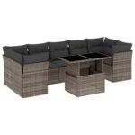 8-Piece Garden Sofa Set with Cushions Grey Poly Rattan Wicker Outdoor Patio Furniture