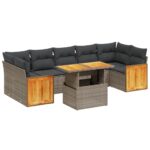 8-Piece Garden Sofa Set with Cushions Grey Poly Rattan Wicker Outdoor Patio Furniture