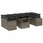 8-Piece Garden Sofa Set with Cushions Grey Poly Rattan Wicker Outdoor Patio Furniture