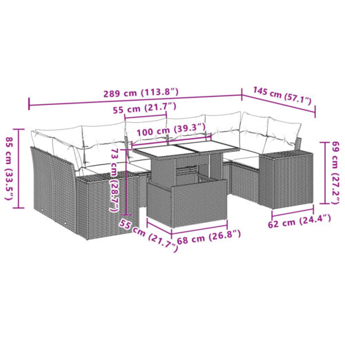 8-Piece Garden Sofa Set with Cushions Grey Poly Rattan Wicker Outdoor Patio Furniture - Image 10