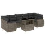 8-Piece Garden Sofa Set with Cushions Grey Poly Rattan Wicker Outdoor Patio Furniture