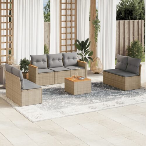 8-Piece Garden Sofa Set with Cushions Mix Beige Poly Rattan Wicker Outdoor Patio Furniture - Image 2