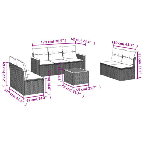 8-Piece Garden Sofa Set with Cushions Mix Beige Poly Rattan Wicker Outdoor Patio Furniture - Image 7