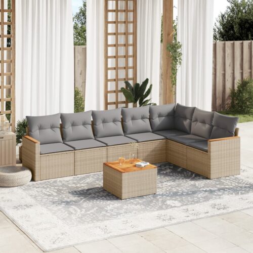 8-Piece Garden Sofa Set with Cushions Mix Beige Poly Rattan Wicker Outdoor Patio Furniture - Image 2