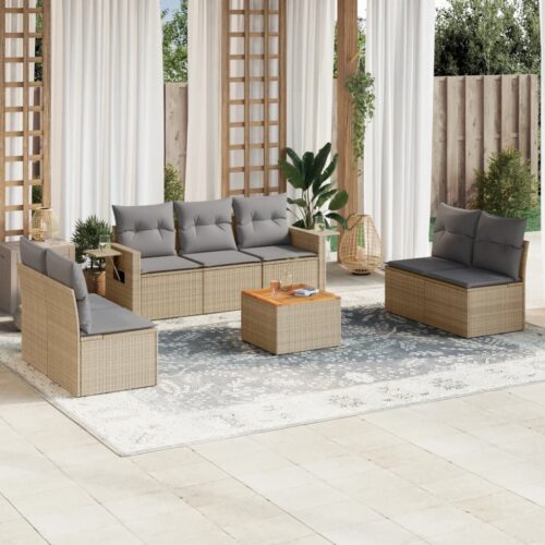 8-Piece Garden Sofa Set with Cushions Mix Beige Poly Rattan Wicker Outdoor Patio Furniture - Image 2