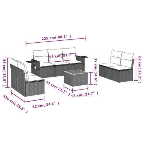 8-Piece Garden Sofa Set with Cushions Mix Beige Poly Rattan Wicker Outdoor Patio Furniture - Image 3