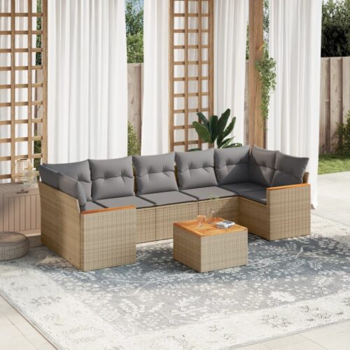 8-Piece Garden Sofa Set with Cushions Mix Beige Poly Rattan Wicker Outdoor Patio Furniture - Image 2