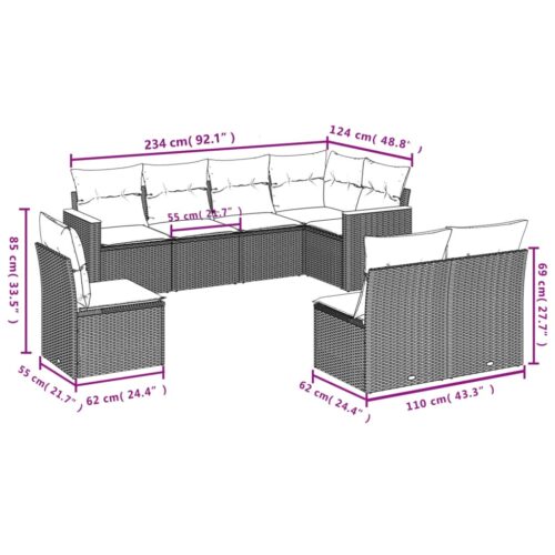 8-Piece Garden Sofa Set with Cushions Mix Beige Poly Rattan Wicker Outdoor Patio Furniture - Image 7