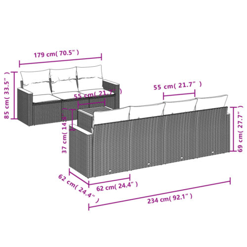 8-Piece Garden Sofa Set with Cushions Mix Beige Poly Rattan Wicker Outdoor Patio Furniture - Image 7