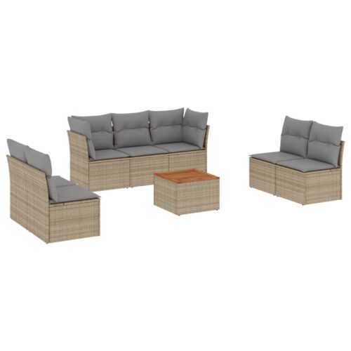 8-Piece Garden Sofa Set with Cushions Mix Beige Poly Rattan Wicker Outdoor Patio Furniture