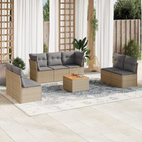 8-Piece Garden Sofa Set with Cushions Mix Beige Poly Rattan Wicker Outdoor Patio Furniture - Image 2