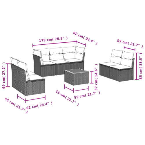 8-Piece Garden Sofa Set with Cushions Mix Beige Poly Rattan Wicker Outdoor Patio Furniture - Image 10