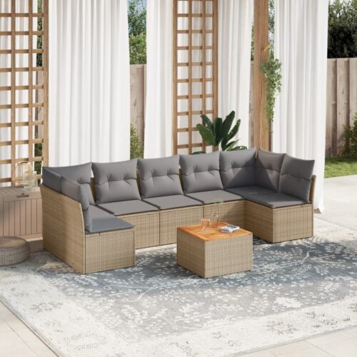 8-Piece Garden Sofa Set with Cushions Mix Beige Poly Rattan Wicker Outdoor Patio Furniture - Image 2