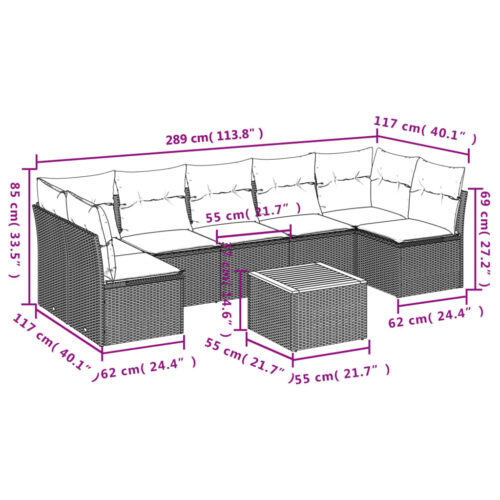 8-Piece Garden Sofa Set with Cushions Mix Beige Poly Rattan Wicker Outdoor Patio Furniture - Image 10