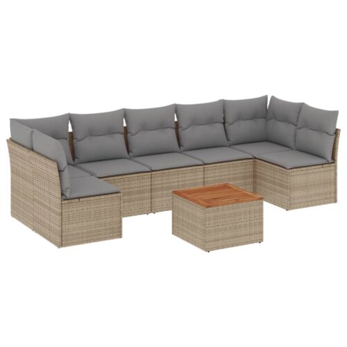 8-Piece Garden Sofa Set with Cushions Mix Beige Poly Rattan Wicker Outdoor Patio Furniture - Image 14