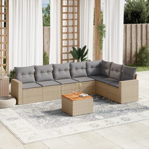 8-Piece Garden Sofa Set with Cushions Mix Beige Poly Rattan Wicker Outdoor Patio Furniture - Image 2