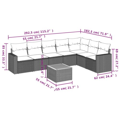 8-Piece Garden Sofa Set with Cushions Mix Beige Poly Rattan Wicker Outdoor Patio Furniture - Image 12