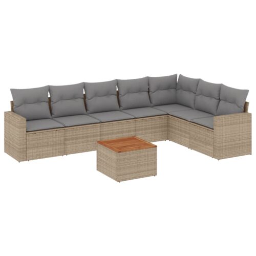 8-Piece Garden Sofa Set with Cushions Mix Beige Poly Rattan Wicker Outdoor Patio Furniture - Image 14
