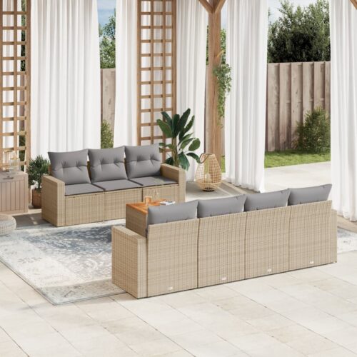 8-Piece Garden Sofa Set with Cushions Mix Beige Poly Rattan Wicker Outdoor Patio Furniture - Image 2