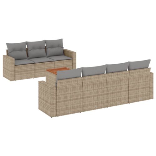 8-Piece Garden Sofa Set with Cushions Mix Beige Poly Rattan Wicker Outdoor Patio Furniture - Image 14