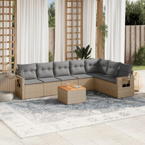 8-Piece Garden Sofa Set with Cushions Mix Beige Poly Rattan Wicker Outdoor Patio Furniture - Image 2