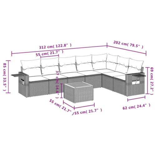 8-Piece Garden Sofa Set with Cushions Mix Beige Poly Rattan Wicker Outdoor Patio Furniture - Image 3