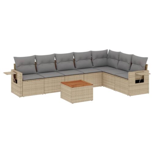 8-Piece Garden Sofa Set with Cushions Mix Beige Poly Rattan Wicker Outdoor Patio Furniture - Image 5