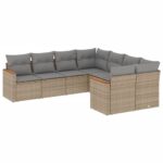8-Piece Garden Sofa Set with Cushions Mix Beige Poly Rattan Wicker Outdoor Patio Furniture