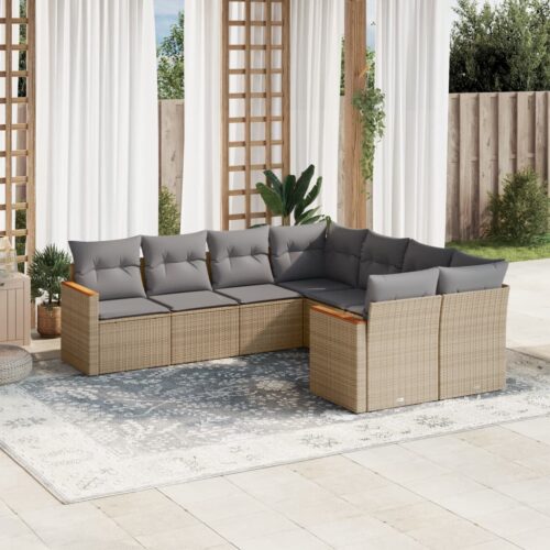8-Piece Garden Sofa Set with Cushions Mix Beige Poly Rattan Wicker Outdoor Patio Furniture - Image 2