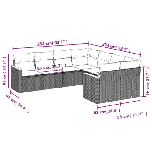 8-Piece Garden Sofa Set with Cushions Mix Beige Poly Rattan Wicker Outdoor Patio Furniture - Image 7