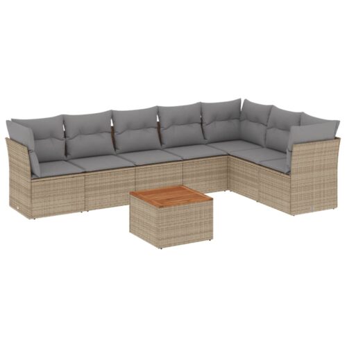 8-Piece Garden Sofa Set with Cushions Mix Beige Poly Rattan Wicker Outdoor Patio Furniture