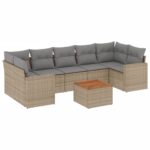 8-Piece Garden Sofa Set with Cushions Mix Beige Poly Rattan Wicker Outdoor Patio Furniture