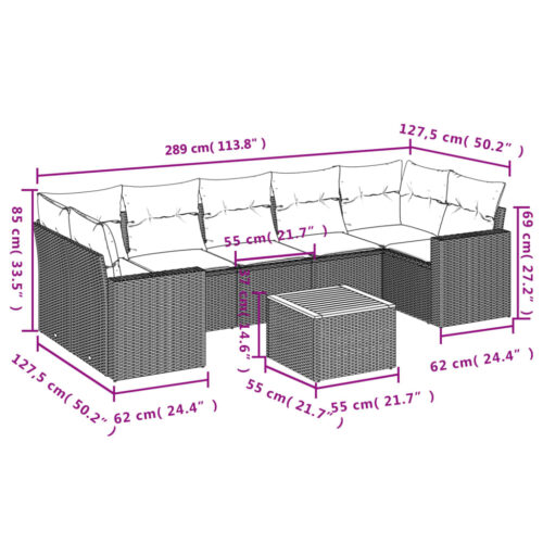 8-Piece Garden Sofa Set with Cushions Mix Beige Poly Rattan Wicker Outdoor Patio Furniture - Image 12