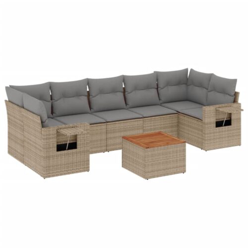8-Piece Garden Sofa Set with Cushions Mix Beige Poly Rattan Wicker Outdoor Patio Furniture - Image 5