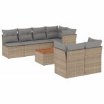 8-Piece Garden Sofa Set with Cushions Mix Beige Poly Rattan Wicker Outdoor Patio Furniture