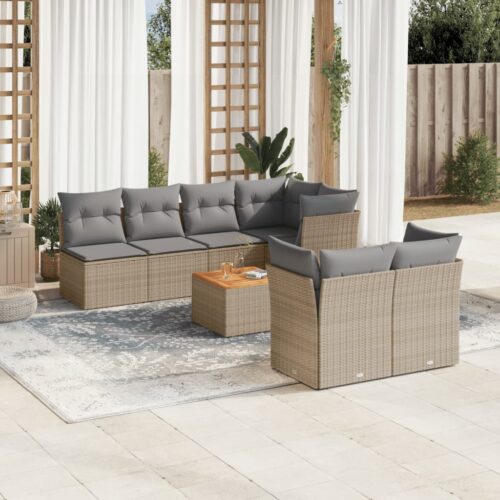 8-Piece Garden Sofa Set with Cushions Mix Beige Poly Rattan Wicker Outdoor Patio Furniture - Image 2