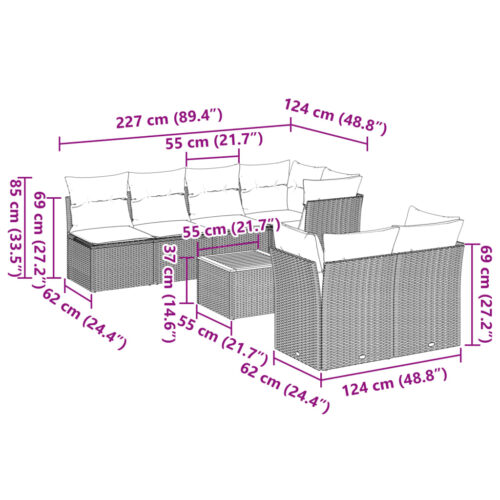 8-Piece Garden Sofa Set with Cushions Mix Beige Poly Rattan Wicker Outdoor Patio Furniture - Image 10
