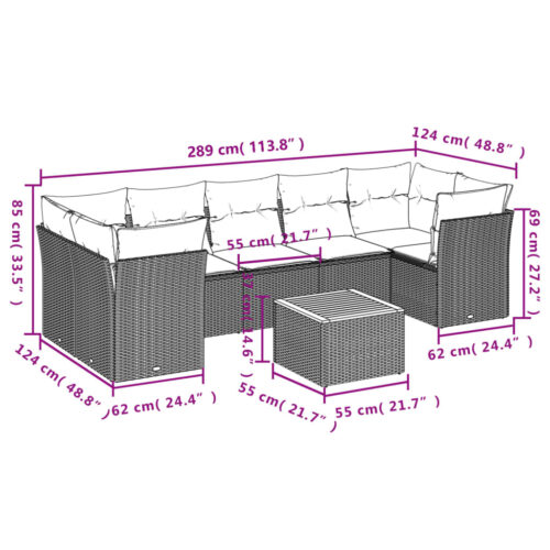 8-Piece Garden Sofa Set with Cushions Mix Beige Poly Rattan Wicker Outdoor Patio Furniture - Image 10